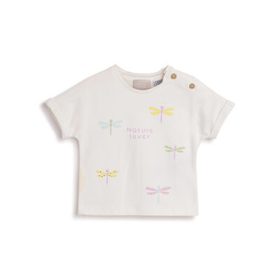 Girls White Printed Short Sleeve T-Shirt